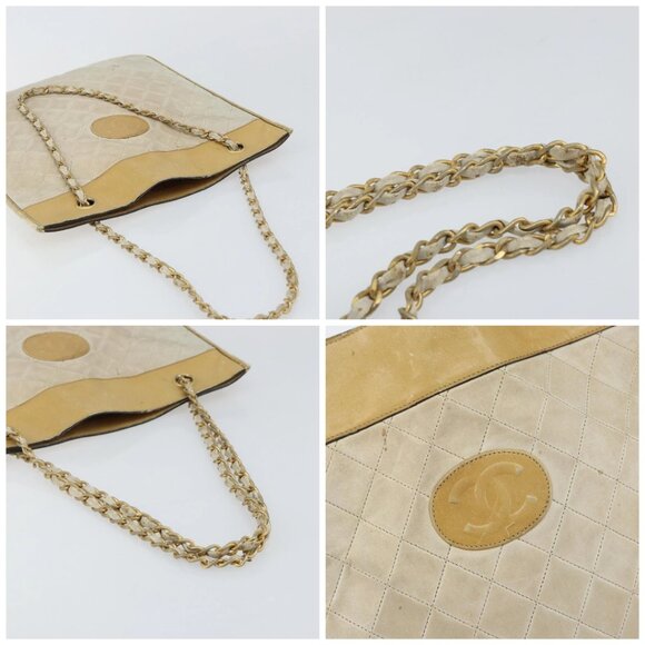 CHANEL Chain Tote Bag Lamb Skin Beige Gold CC Auth gh972 - Picture 16 of 16